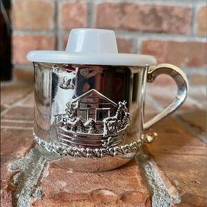 NIB Vtg Godinger Silver Plated Noah's Ark Design Baby Cup